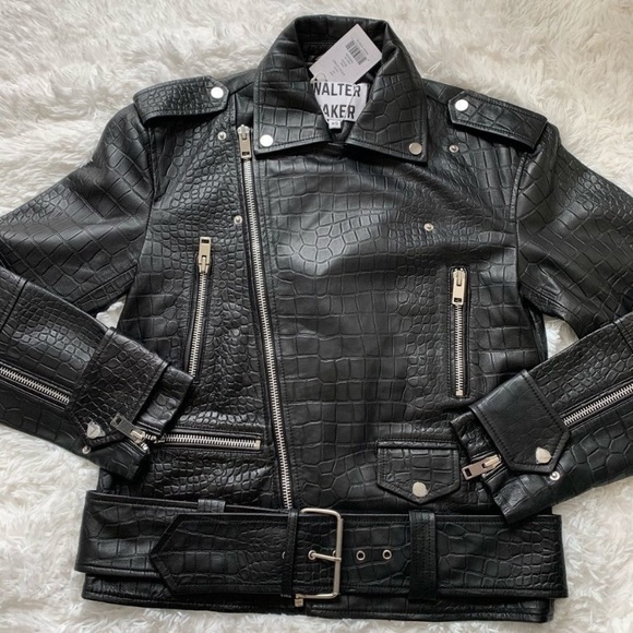 Walter Baker Black and Silver Lamb Skin Leather Motorcycle Jacket - Picture 12 of 12